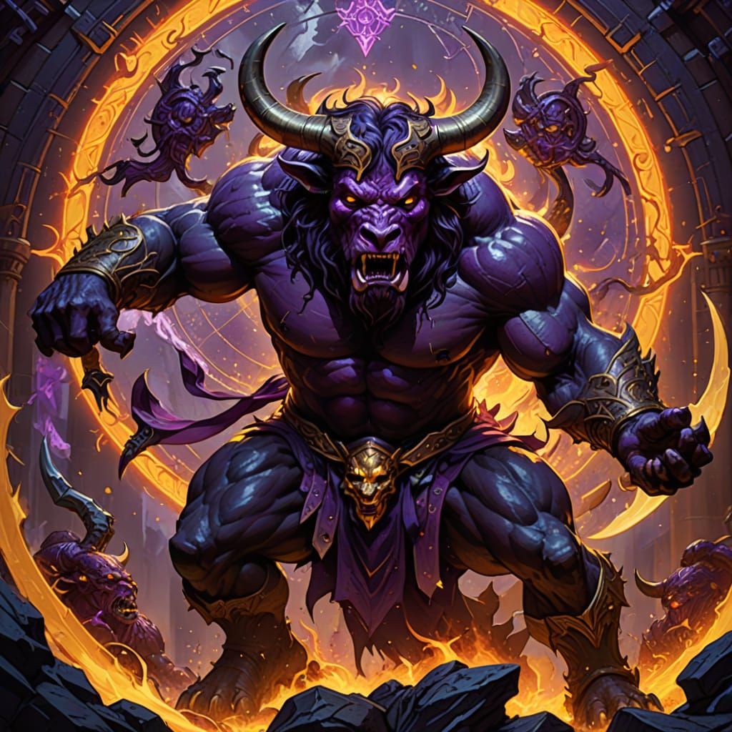 Dark Fantasy Minotaur Conquers Hellish Forces