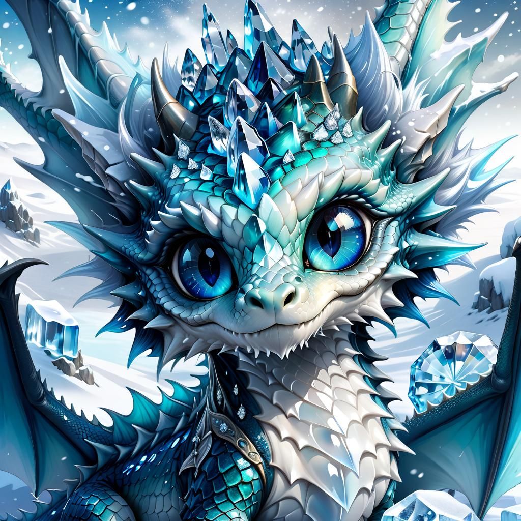 Crystal Ice Dragon Portrait in Anime Style