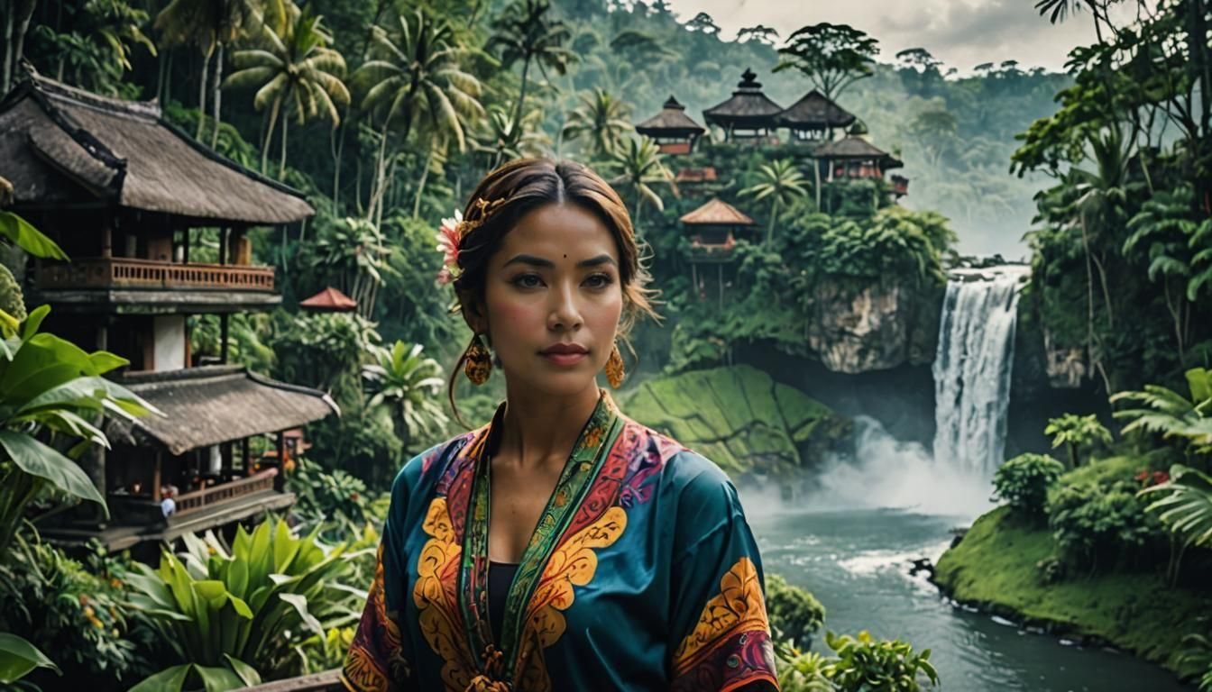 Beautiful Woman in Batik in Bali Village