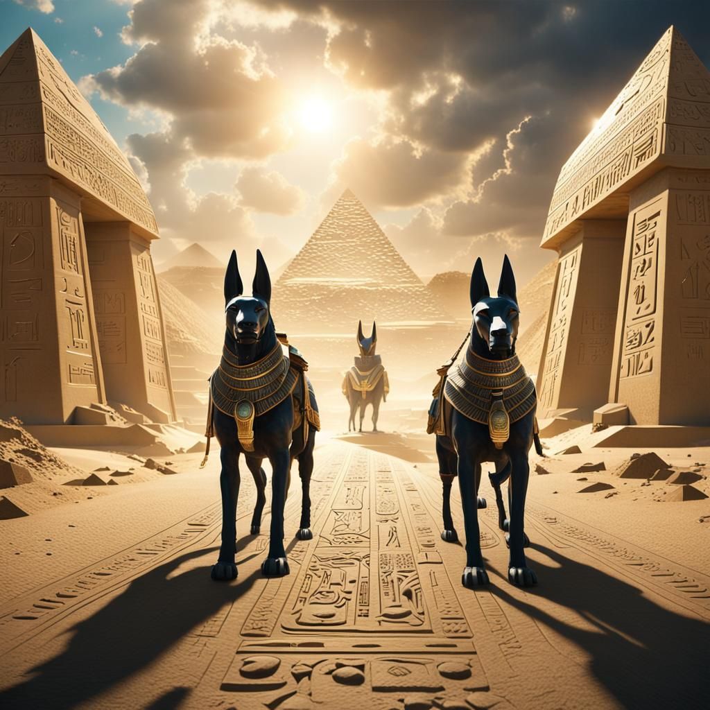 Majestic Anubis in Ancient Egyptian Landscape