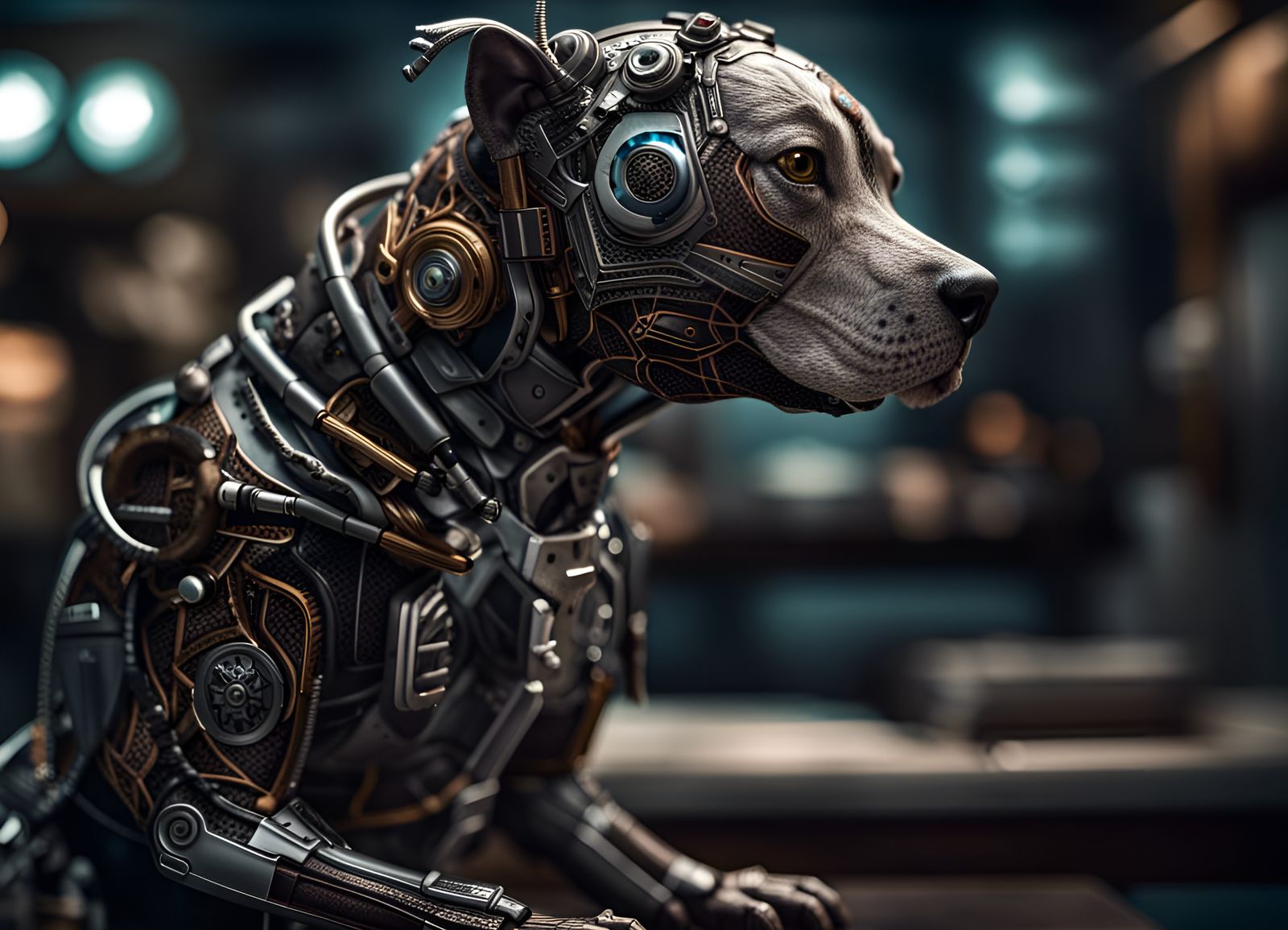 Hyperrealistic Cyborg Pet Shop in HDR