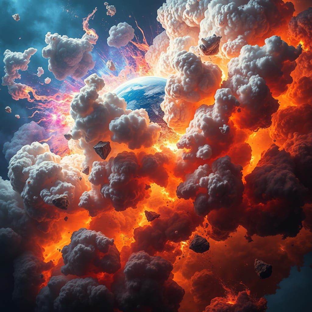 Surreal Cosmic Birth of Earth in Vibrant, Swirling Clouds