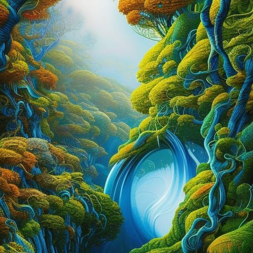 Intricate Trees in Fluid Gouache Style