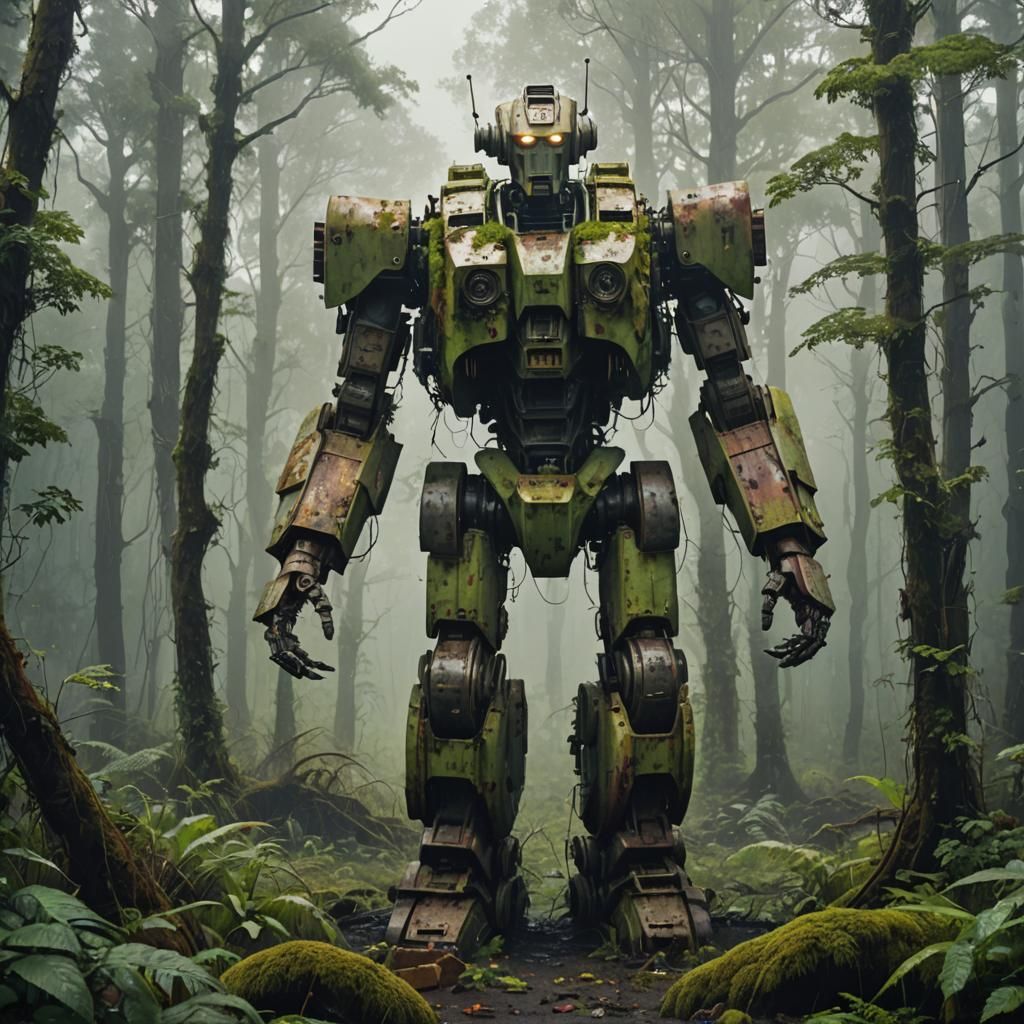 Overgrown Robot Relic Reclaimed by Nature