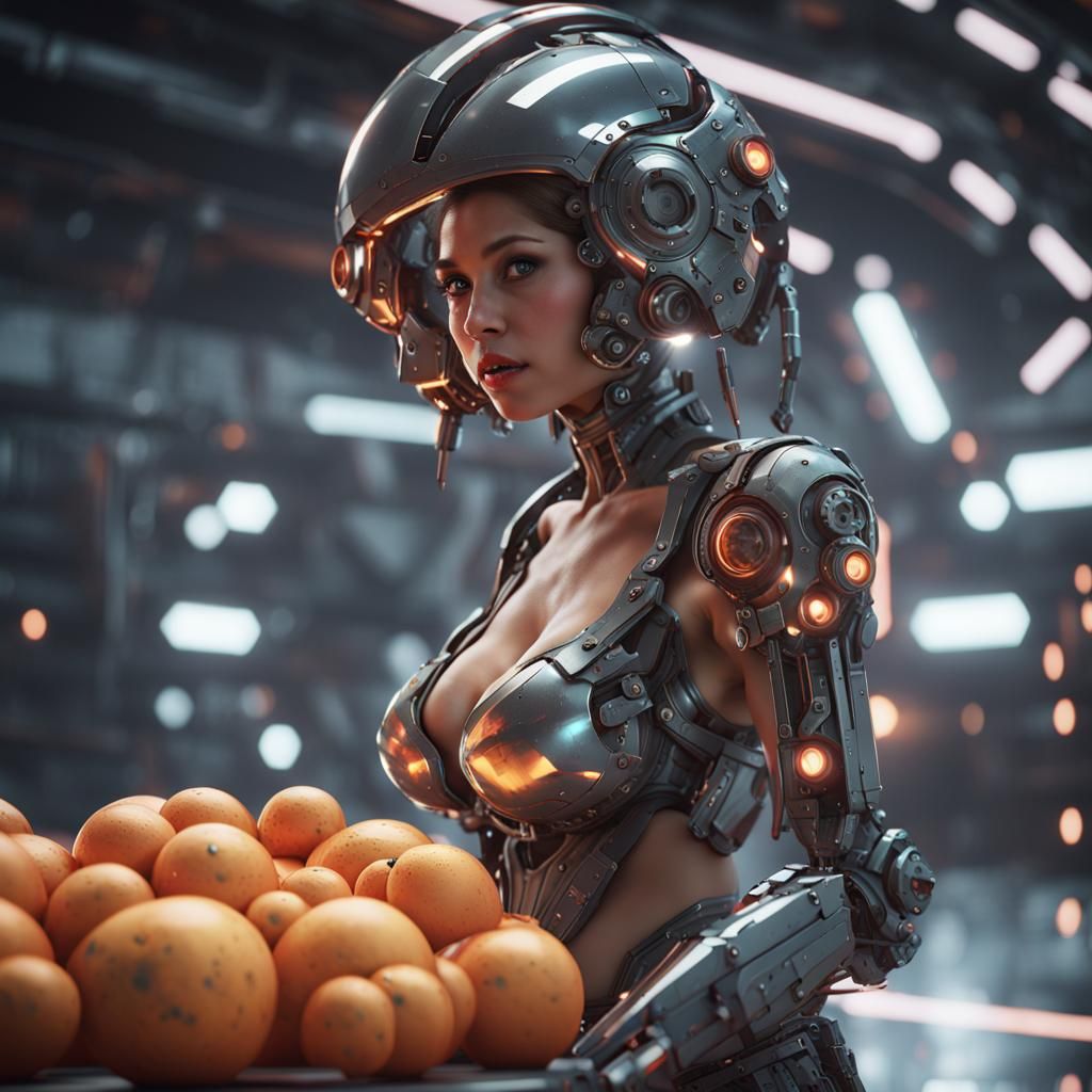 Futuristic Girl with Melons in Sci-Fi Setting