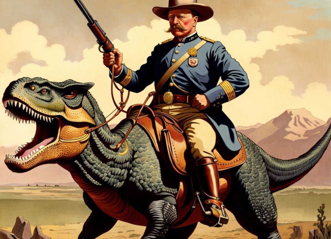 Theodore Roosevelt Rides a Dinosaur