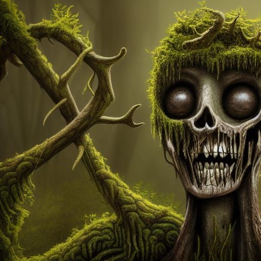 Skeletal Pirate Monster in Jungle, Dark Fantasy Art