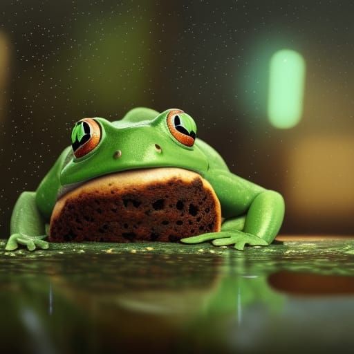 Frog Enjoying Muffin in Rainy Matte Painting