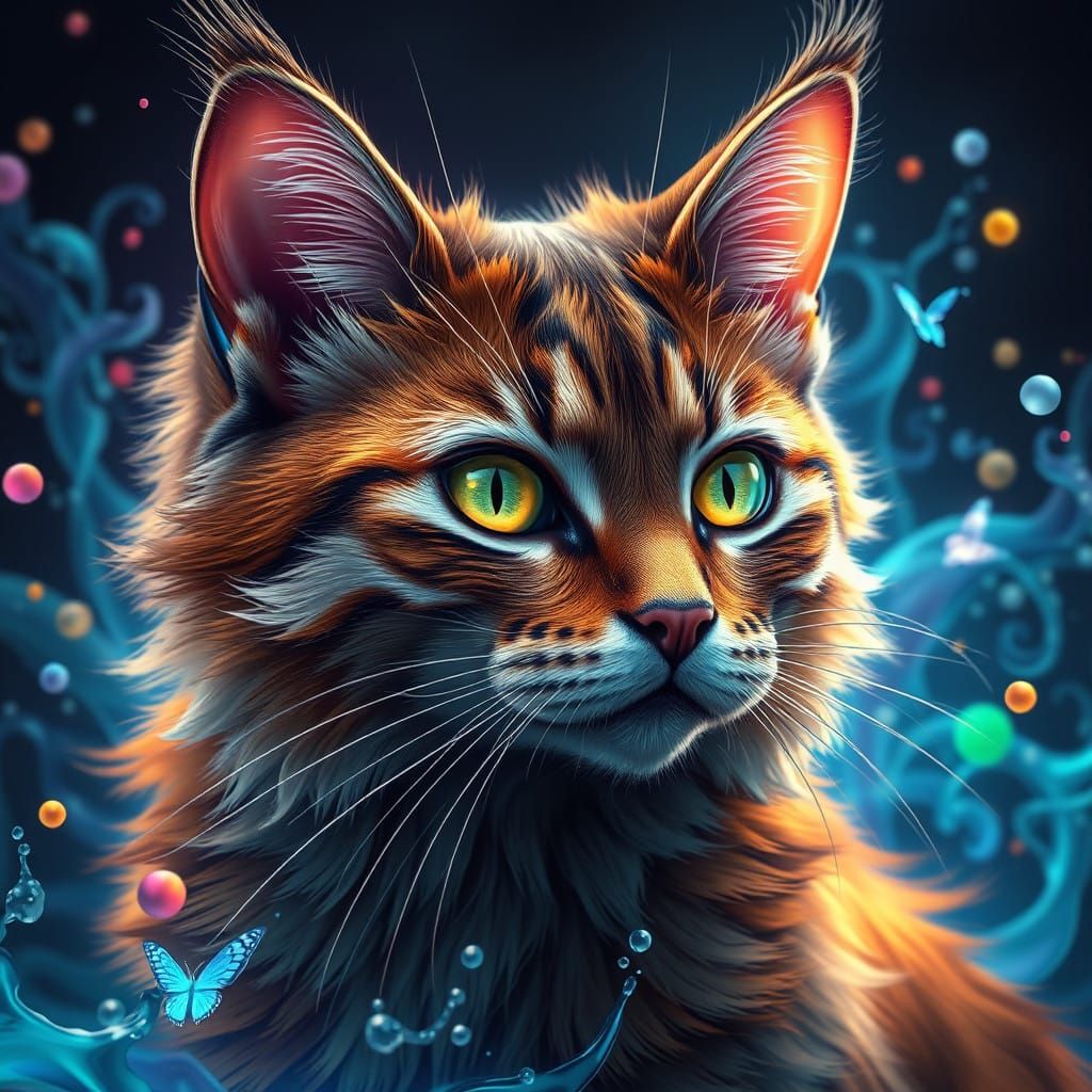 Vibrant Fantasy Cat in Stunning Matte Painting