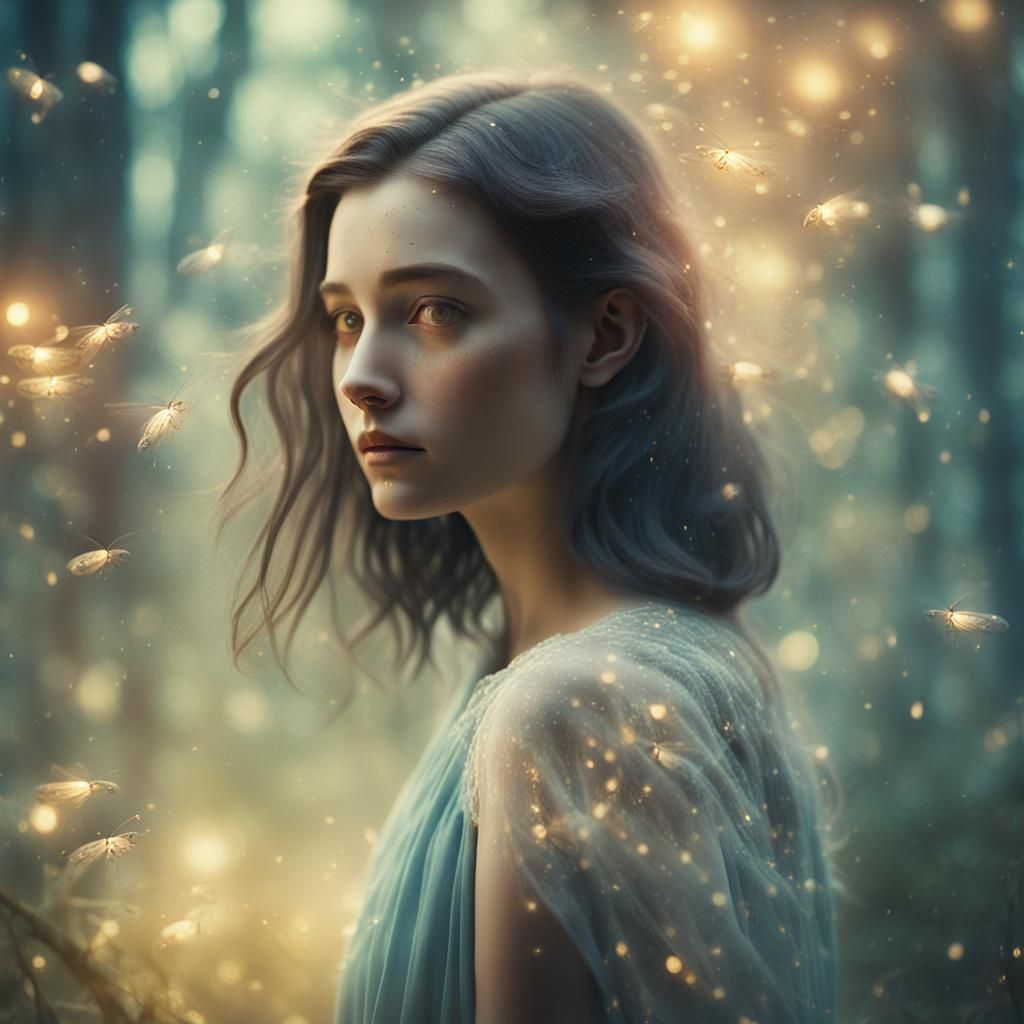 Ethereal Woman in Misty Forest: A Surrealist Dream