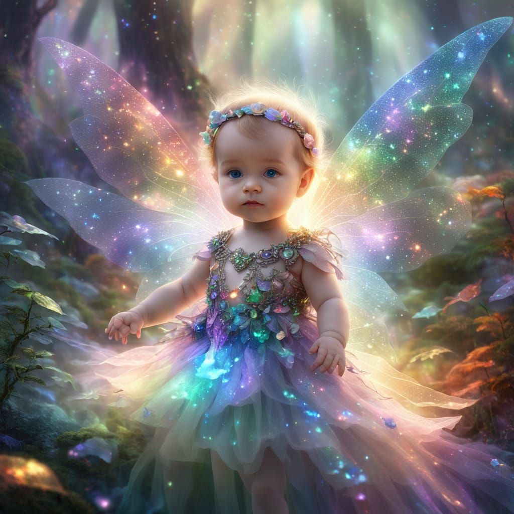 Infant Fairy Princess in Rainbow Opal Dress