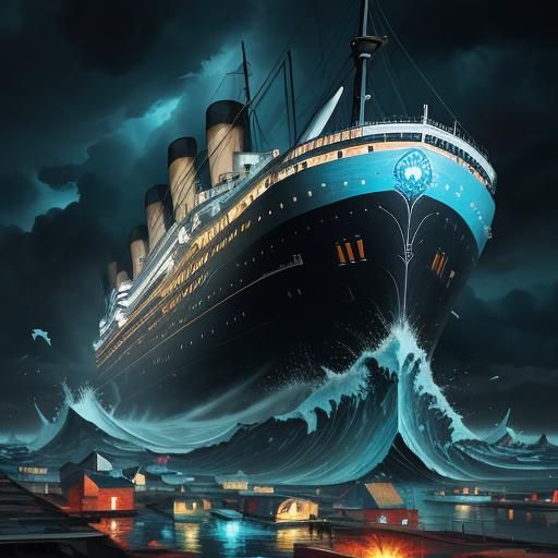 Titanic Sinking: Surrealist Street Art in Oil Gouache