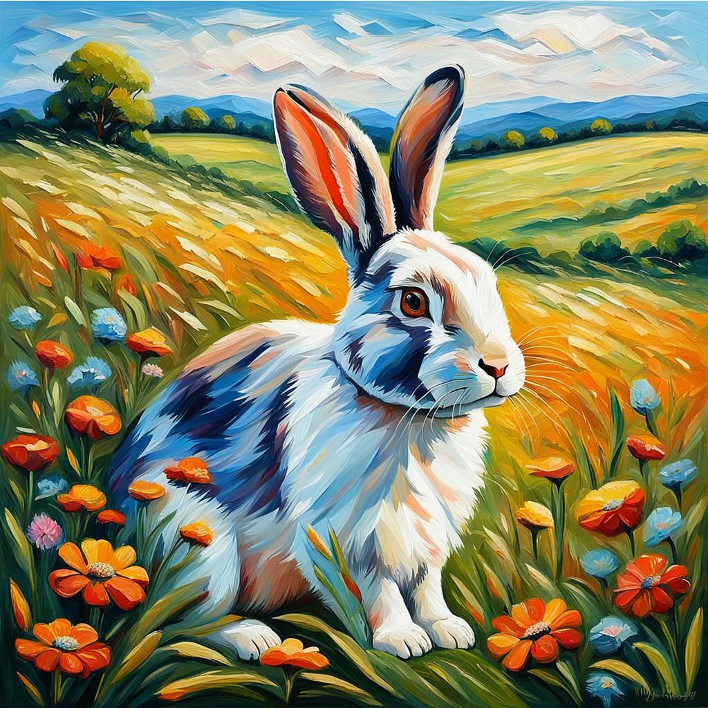 Rabbit Amidst Blooming Countryside