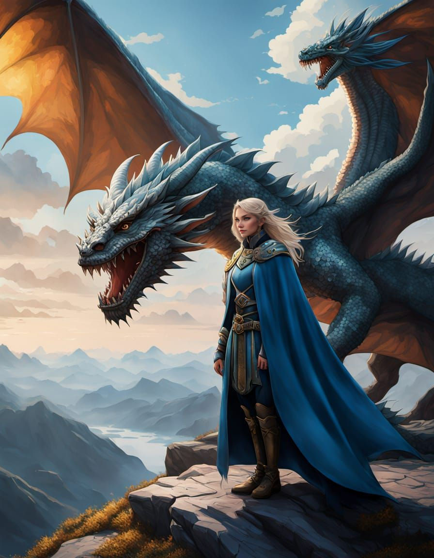 Noble Dragon Rider and Majestic Dragon at Sunrise