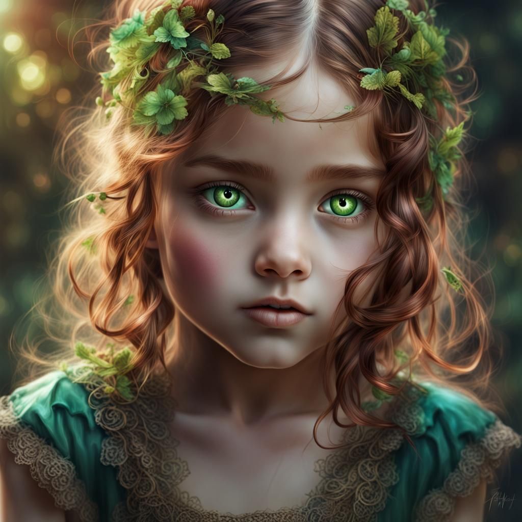 Auburn-Haired Girl with Green Eyes: Fantasy Art
