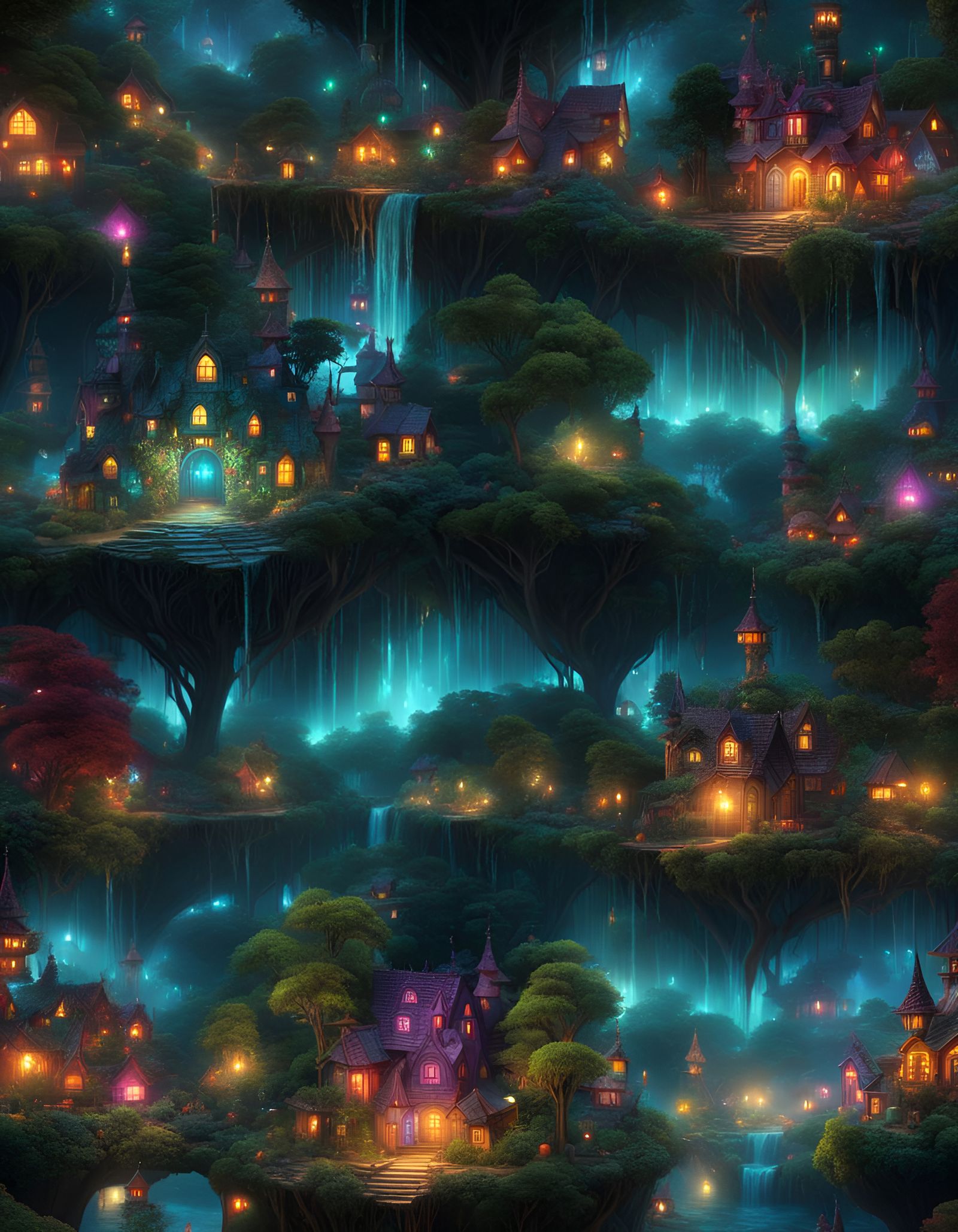 Goblincore Tree City in Dark Fantasy Style