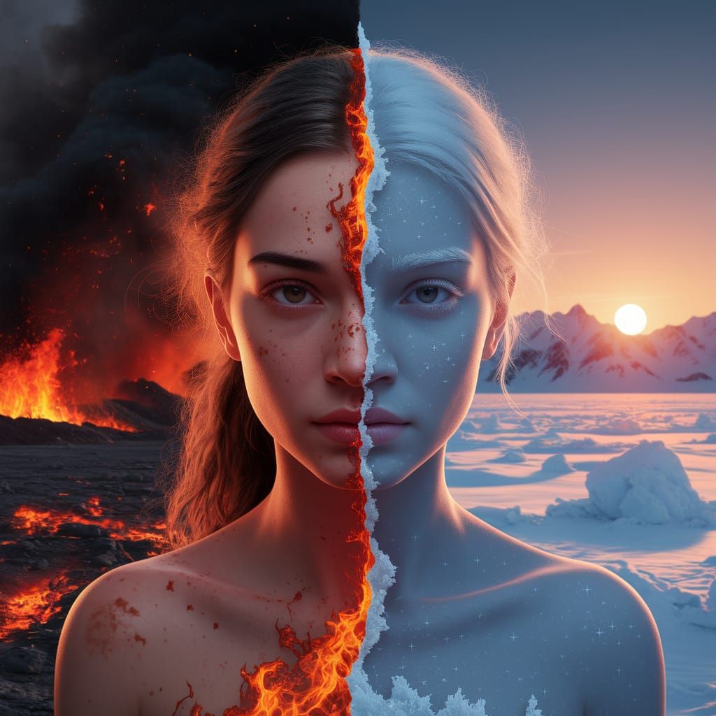 Duality Portrait: Fire and Ice in Digital Art