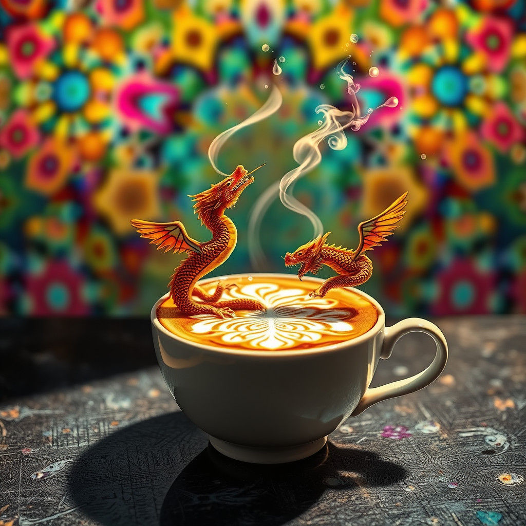 Latte Art Dragons Ascending to Angels: Hyperrealistic Design