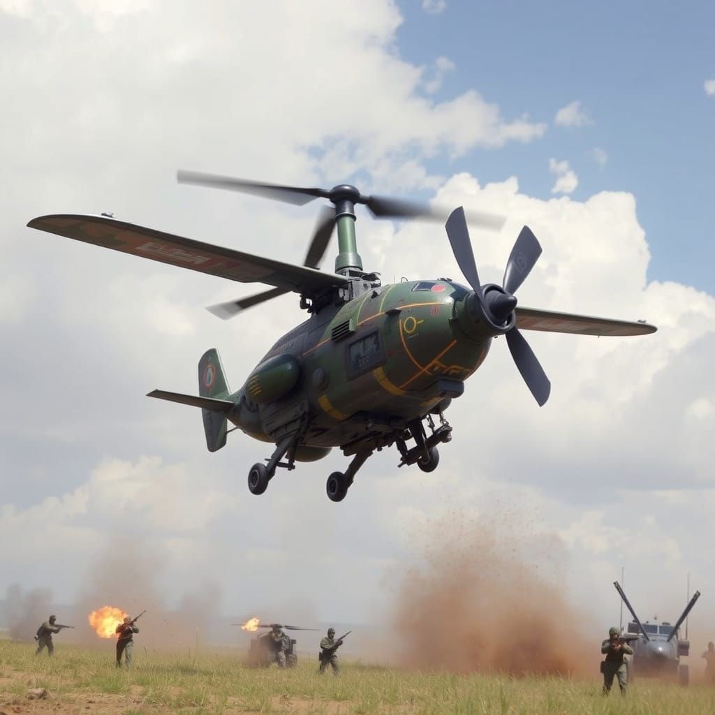 Double Propeller Helicopter Engages Ground Targets