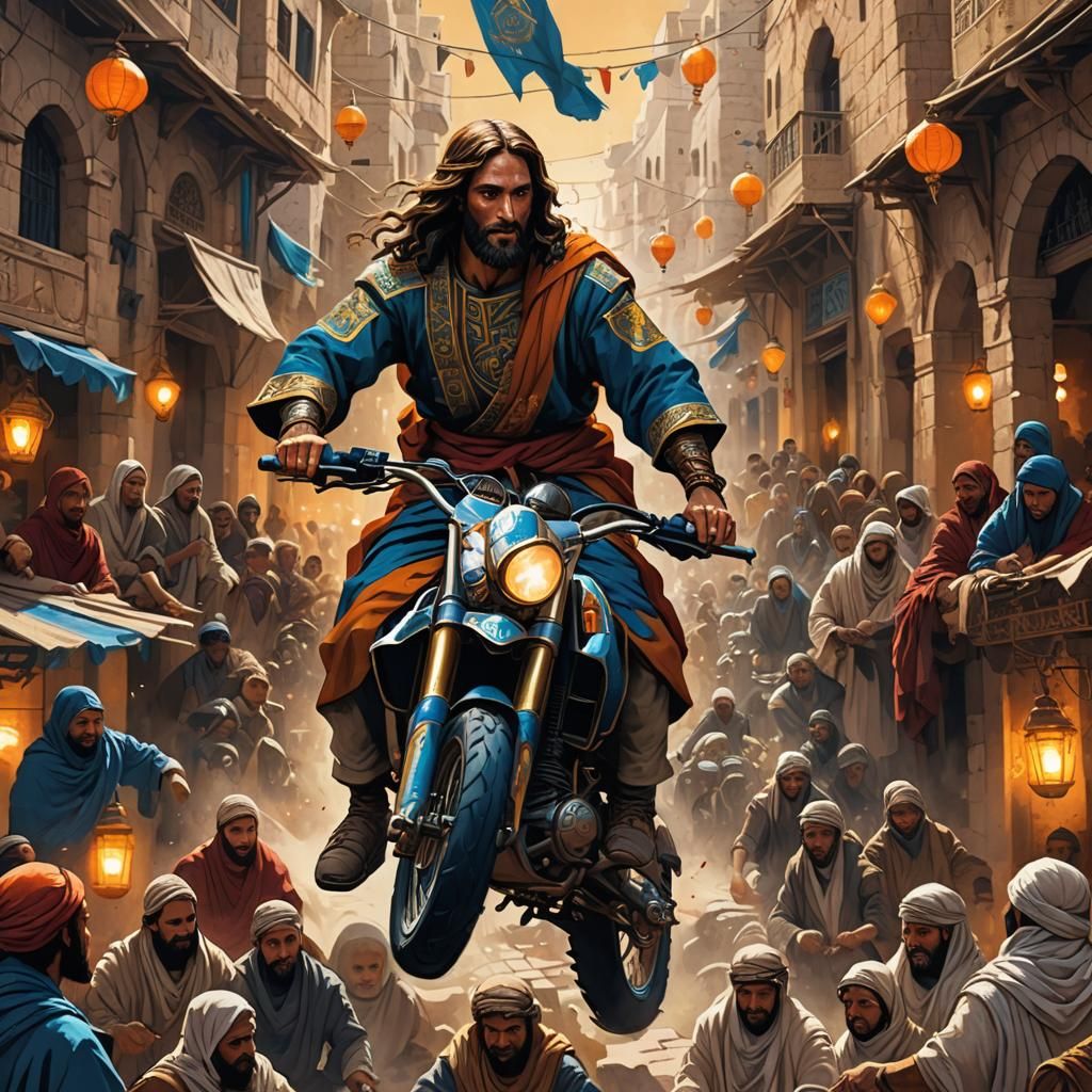Jesus Rides Motorcross Bike Through Jerusalem Market