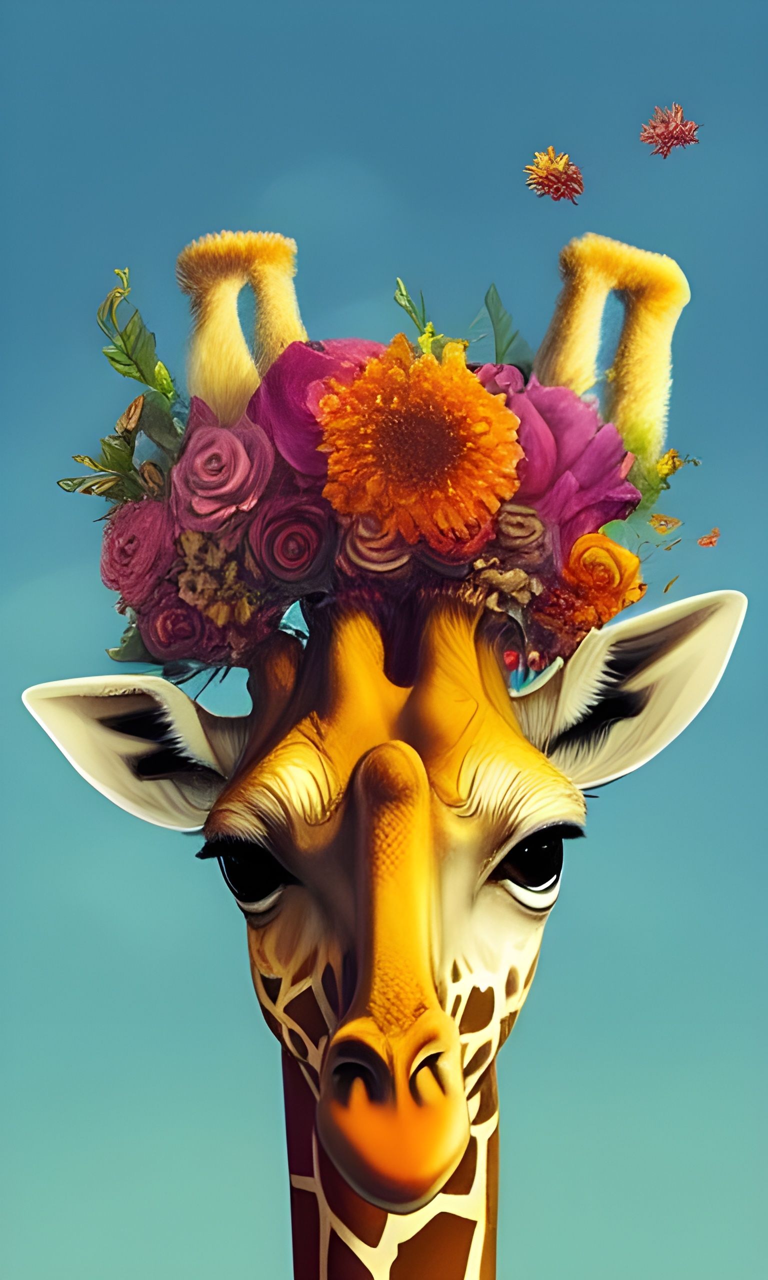 Giraffe in Aviators with Autumn Flower Crown