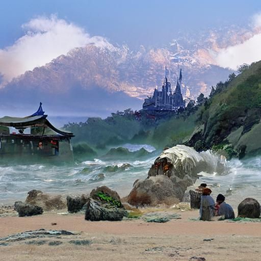 Dreamlike Beach Scene in Studio Ghibli Style