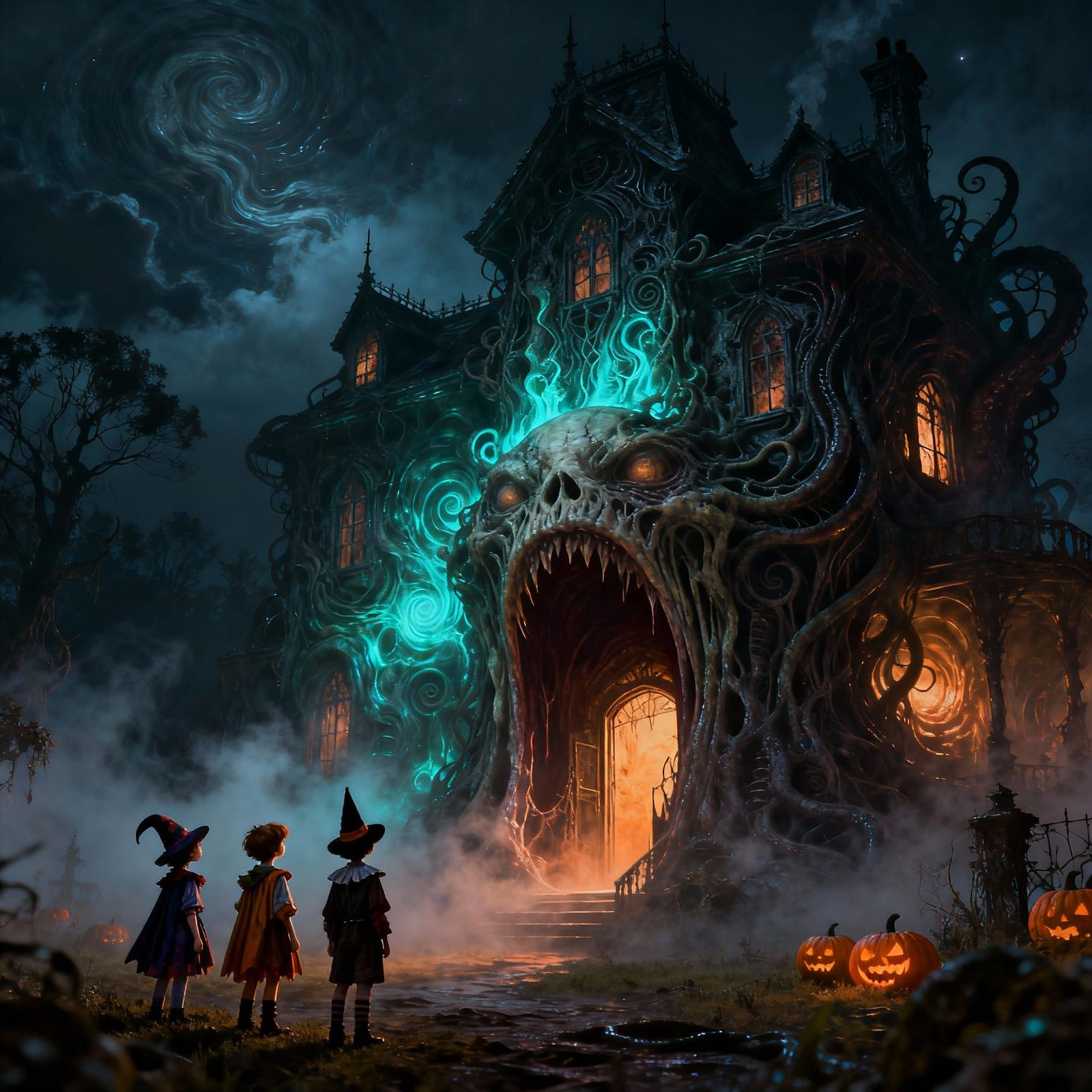 Living Haunted House Monster on Halloween Night