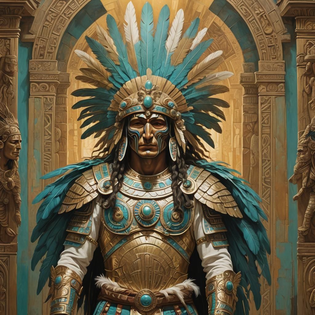 Aztec Death God in Botticelli-Inspired Renaissance Style