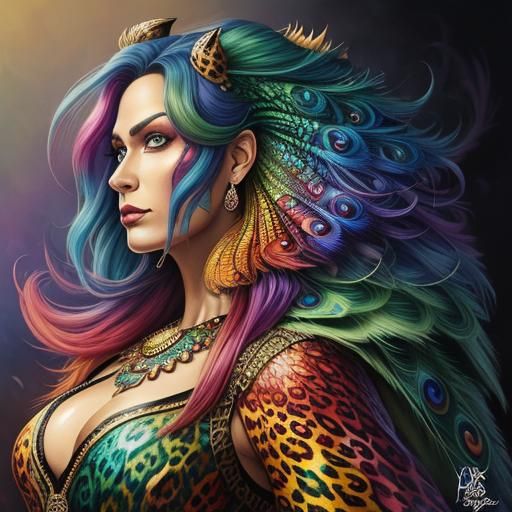 Rainbow Dragon Woman: Comic Book Art Portrait