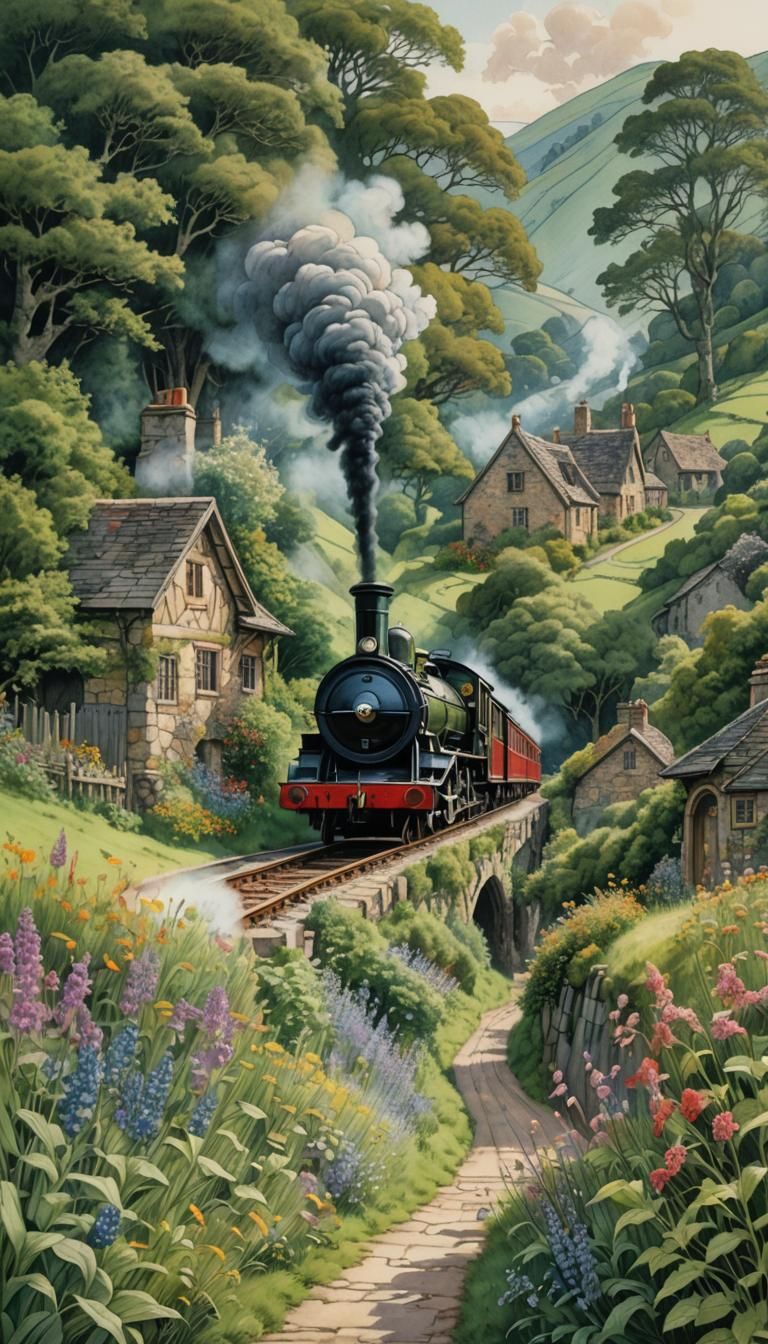 Charming Steam Train in Watercolour Style