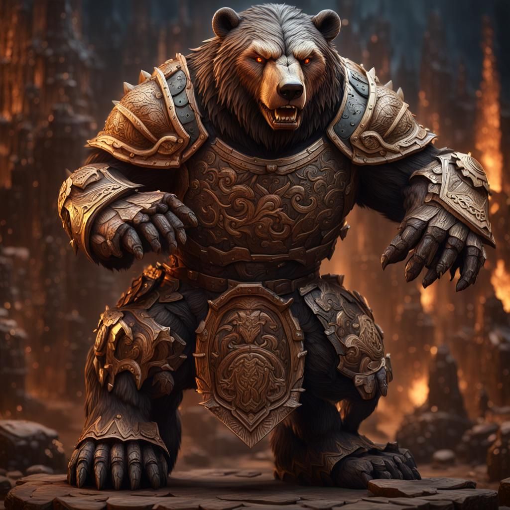 Armored Bear Game Piece: Detailed Matte Painting