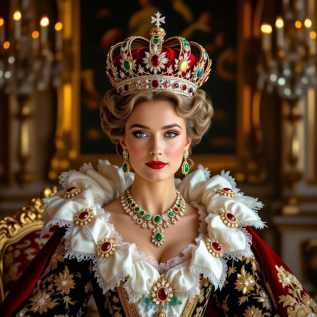 Czarina with Fabergé Egg Crown in Imperial Chamber