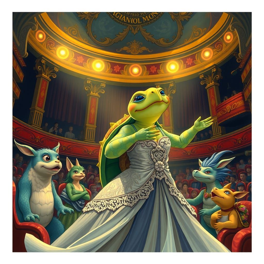 Turtle Opera Singer in Art Nouveau Theater