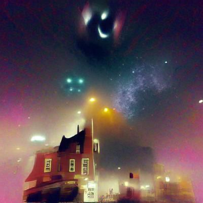 Cosmic Horror Over Foggy Town