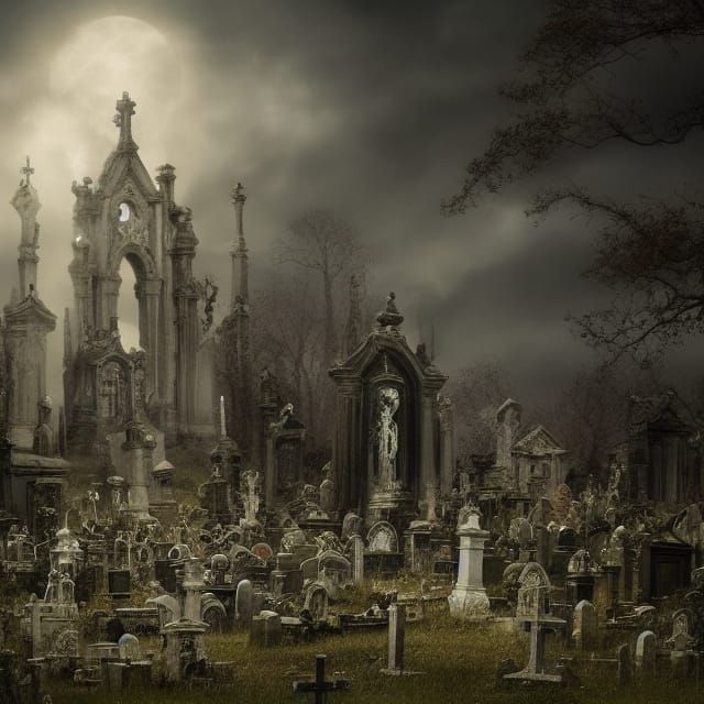 Spectral Spirit in Graveyard: Epic Digital Matte Painting