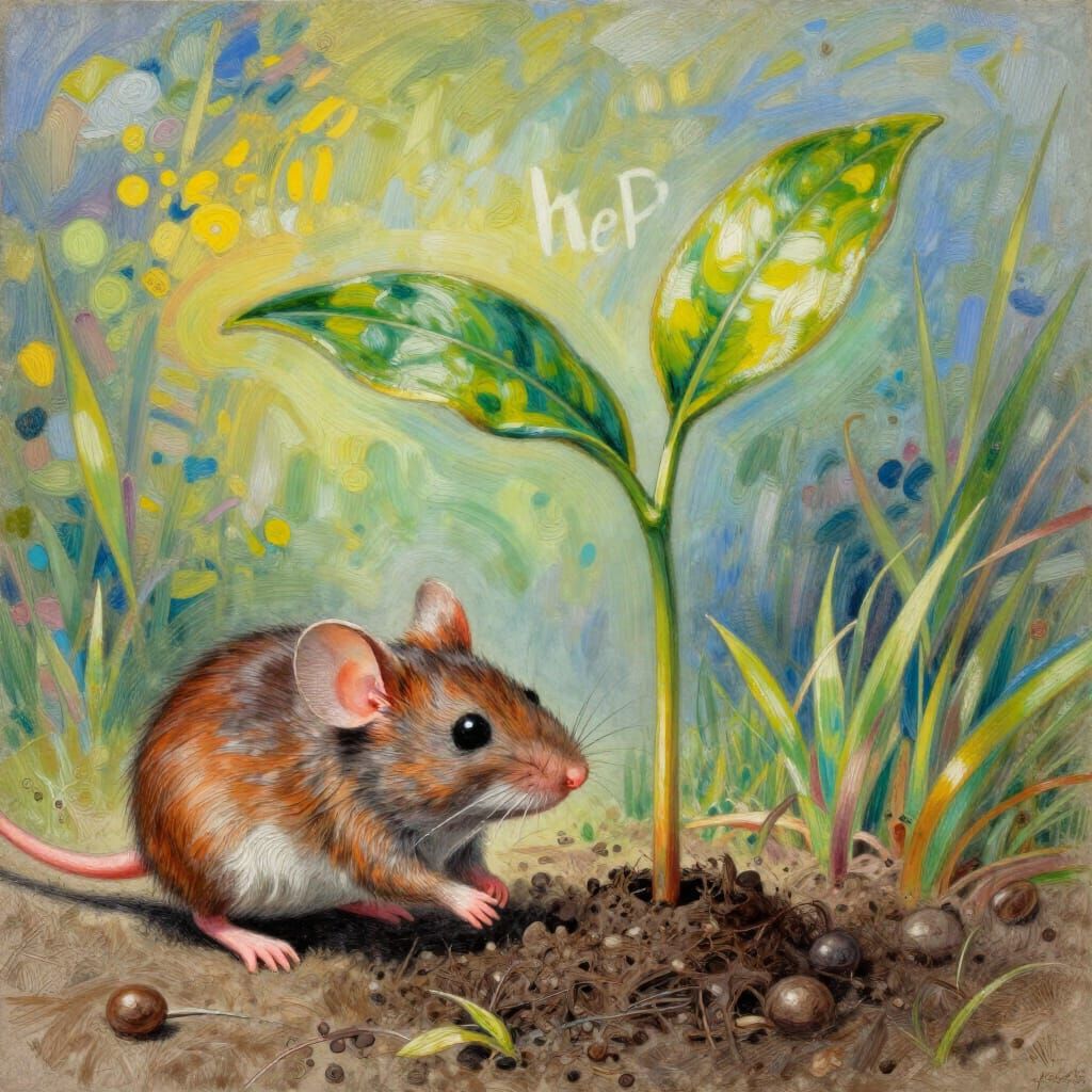 Mouse Plants Seed Symbolizing Hope and Growth in Charcoal an...