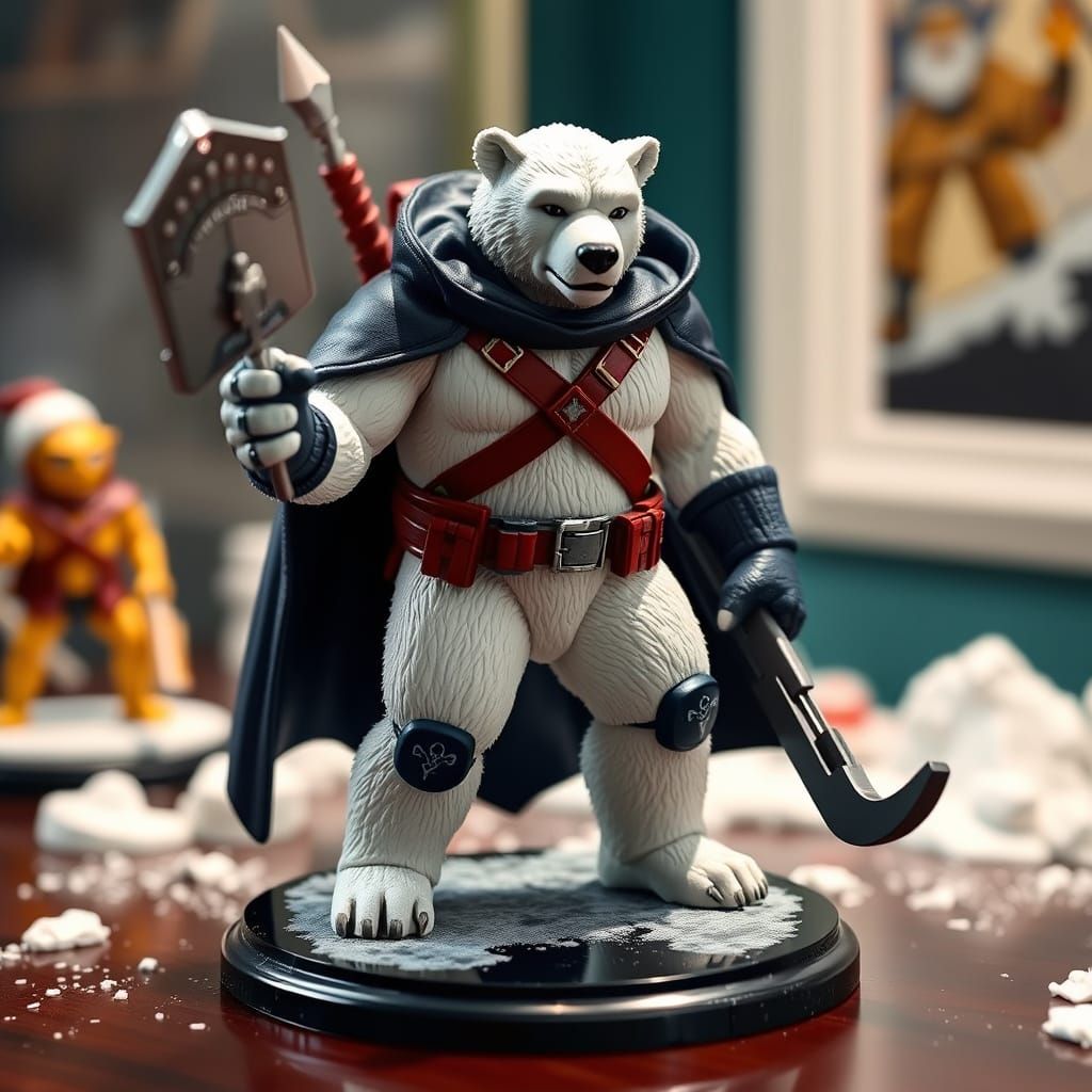 Cyberpunk-Inspired Polar Bear Superhero Action Figure
