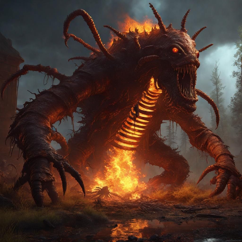 Fiery Rust Monster in Dark Fantasy Style