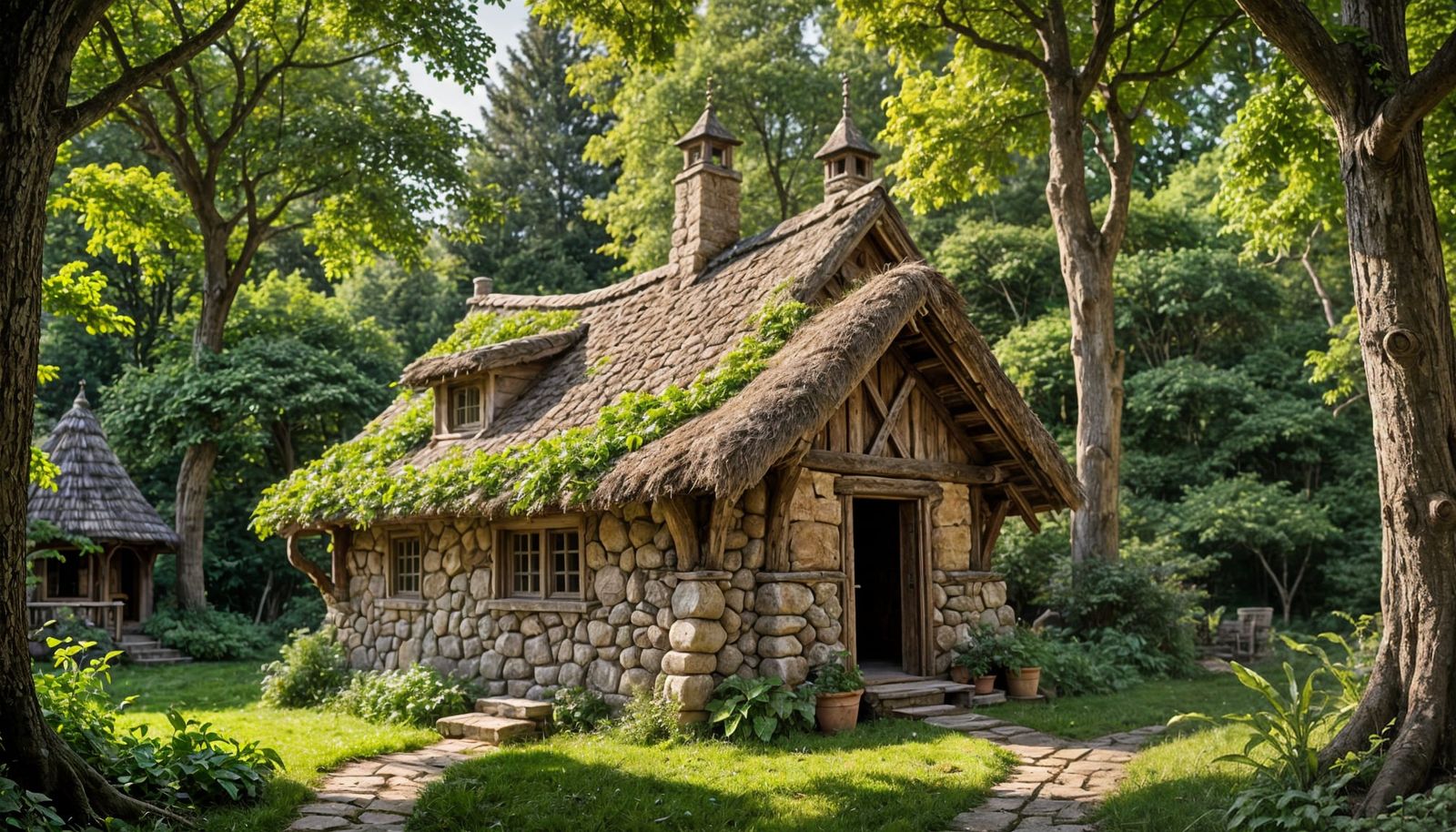 Rustic Stone Hut in Forest, Photography Style