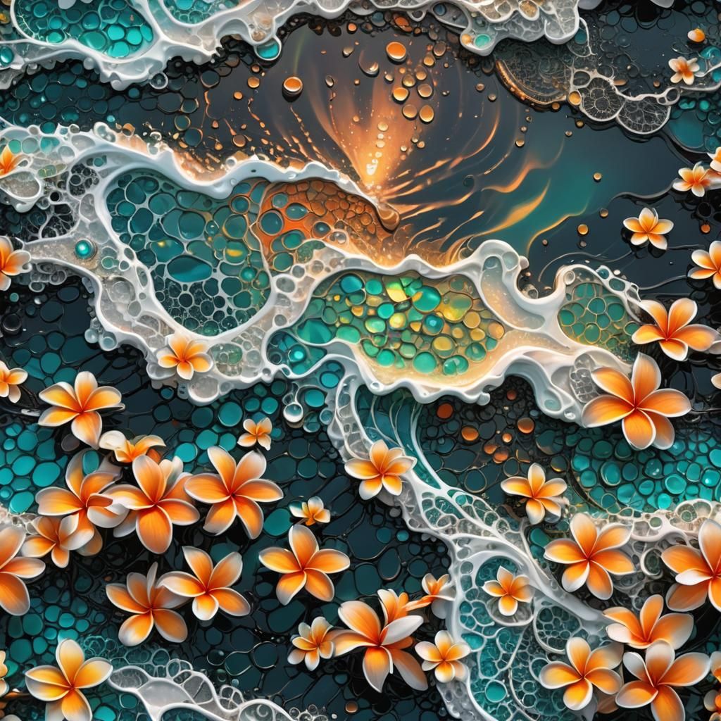 Iridescent Fractal Ocean Waves at Sunset