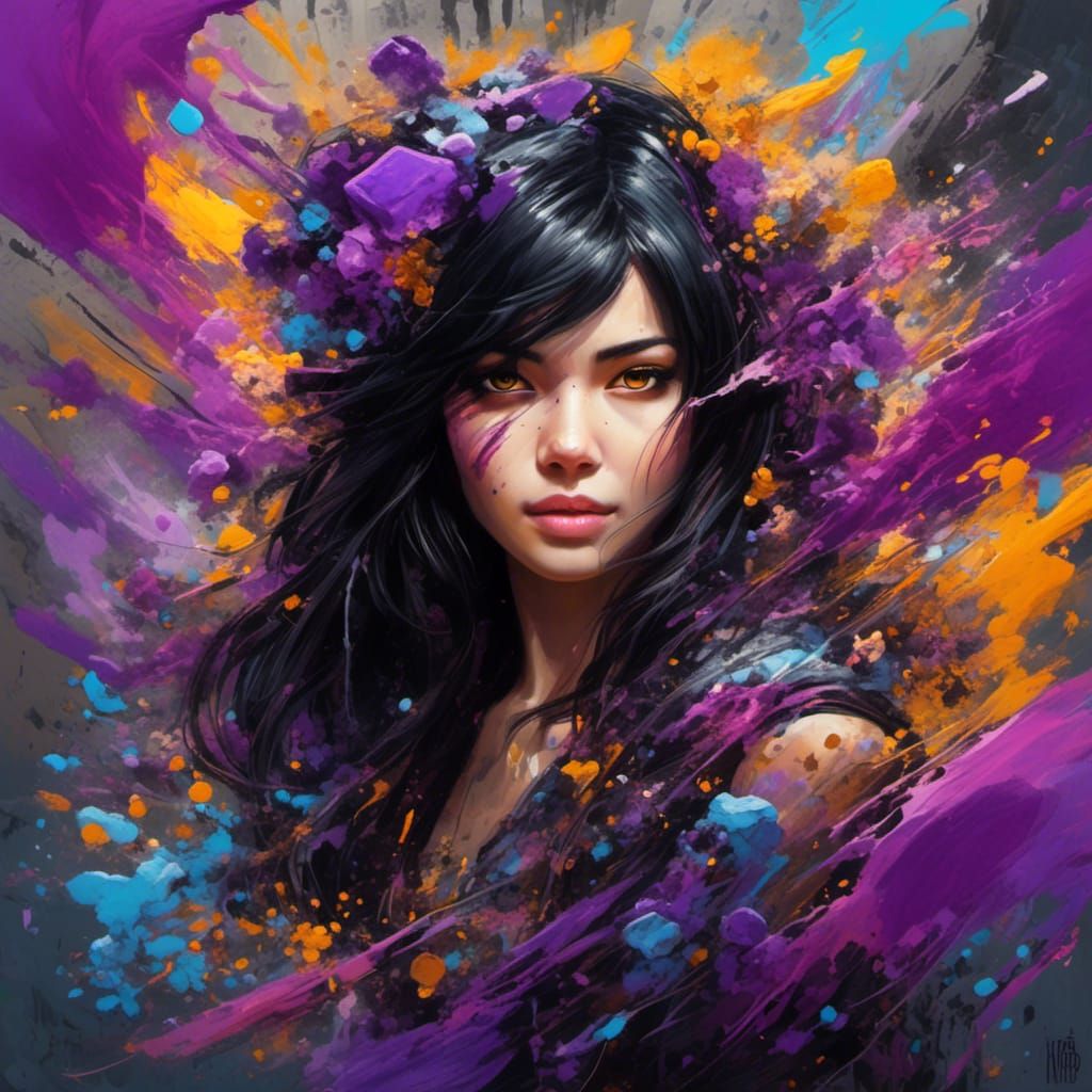 Colorful Graffiti Art Portrait of a Warrior Girl