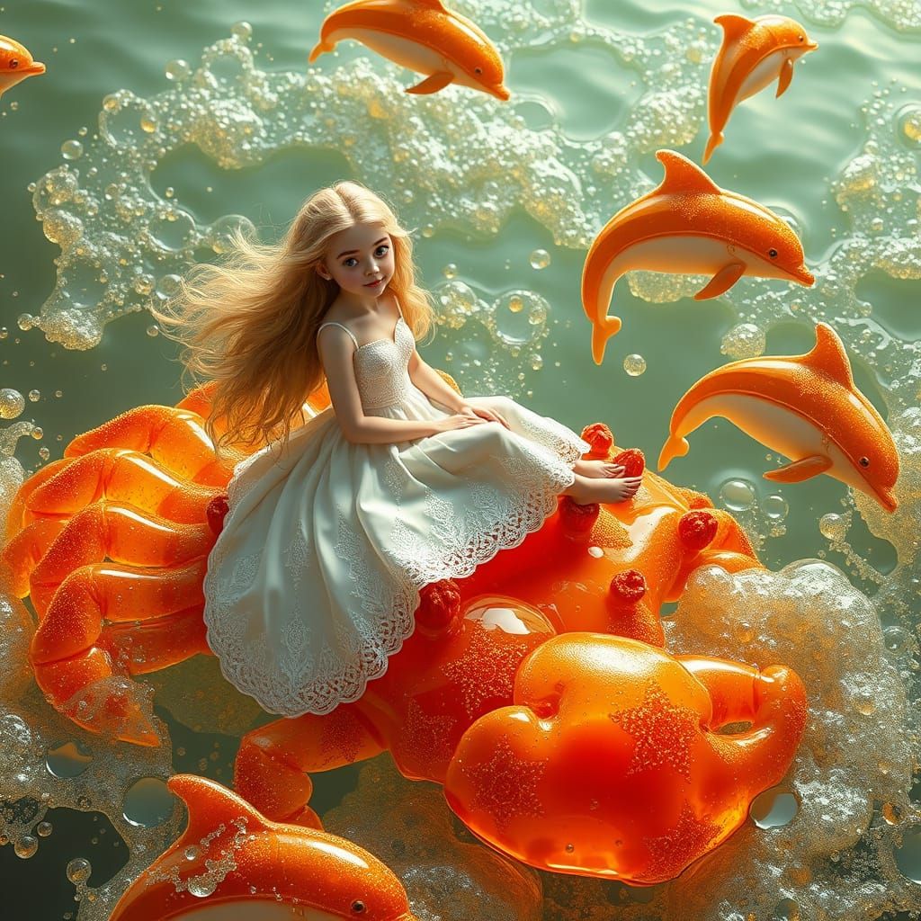 Gummy Crab Rider in Soda Sea, Digital Art