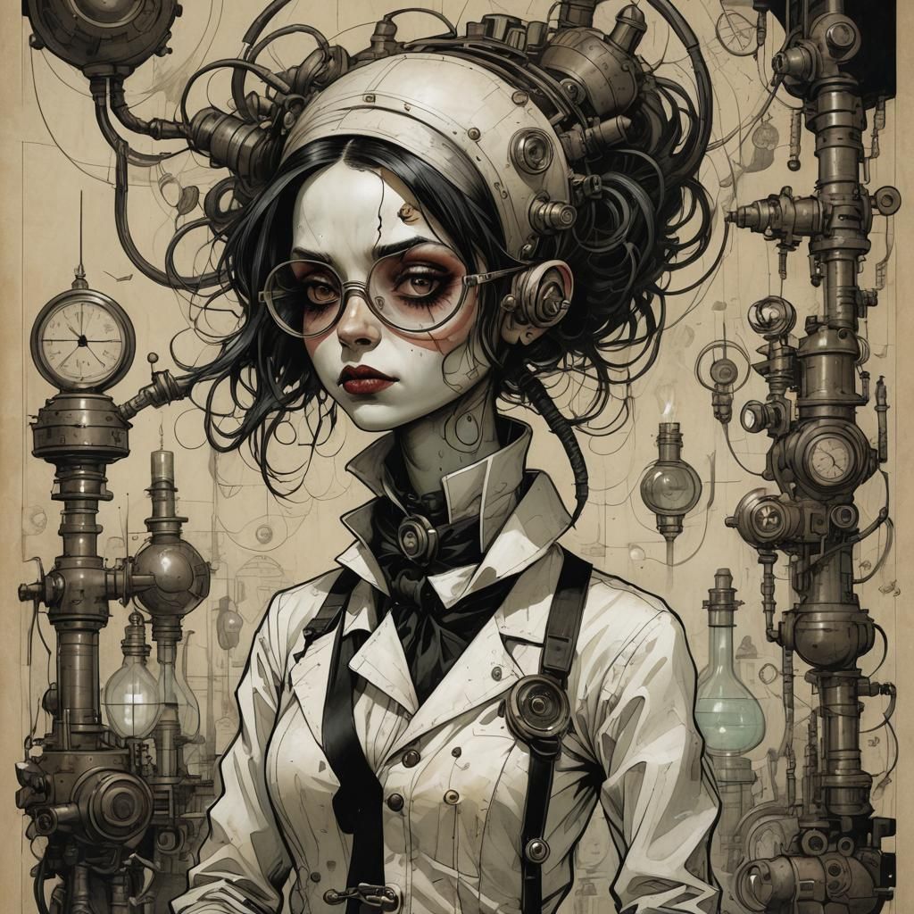 Mad Scientist Girl in Art Brut Style