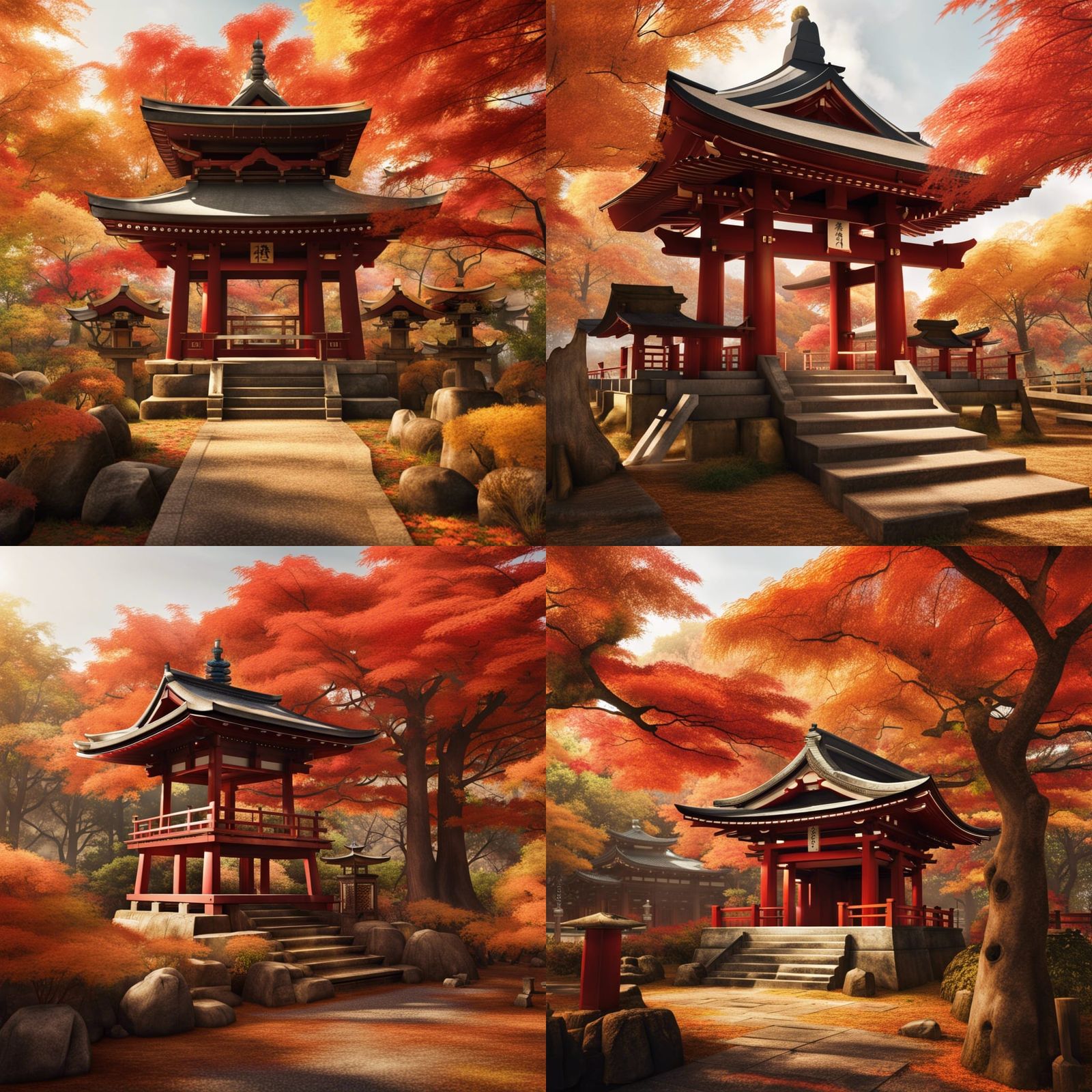 Autumn Shinto Shrine: A Photorealistic Japanese Scene