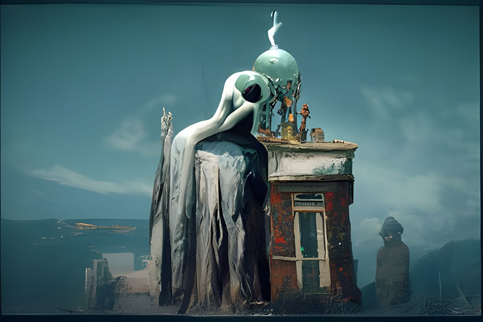 Surreal Collective Mind in Gothic Dystopian Cityscape