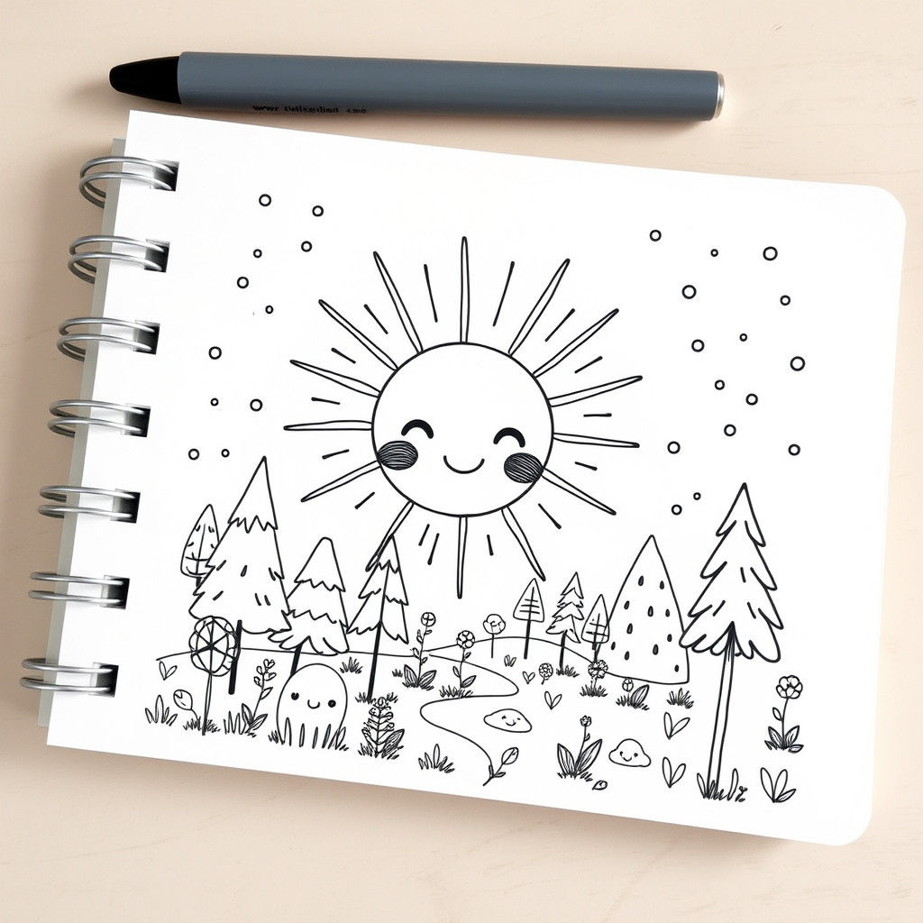 Kawaii Magical Forest Doodle in Ballpoint Pen