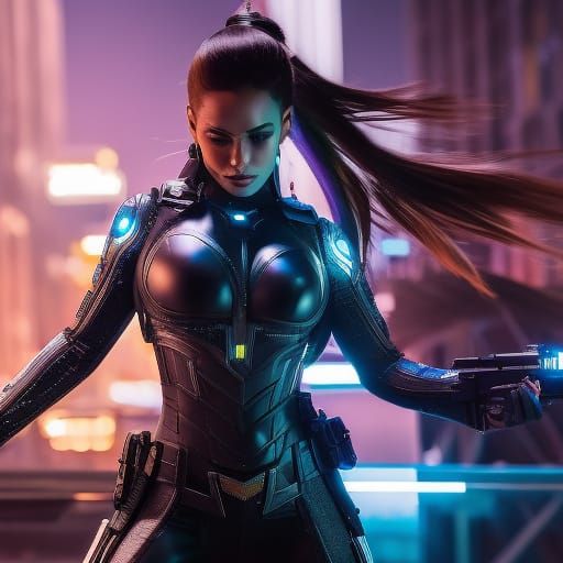 Dynamic Woman in Cyberpunk Graffiti Style