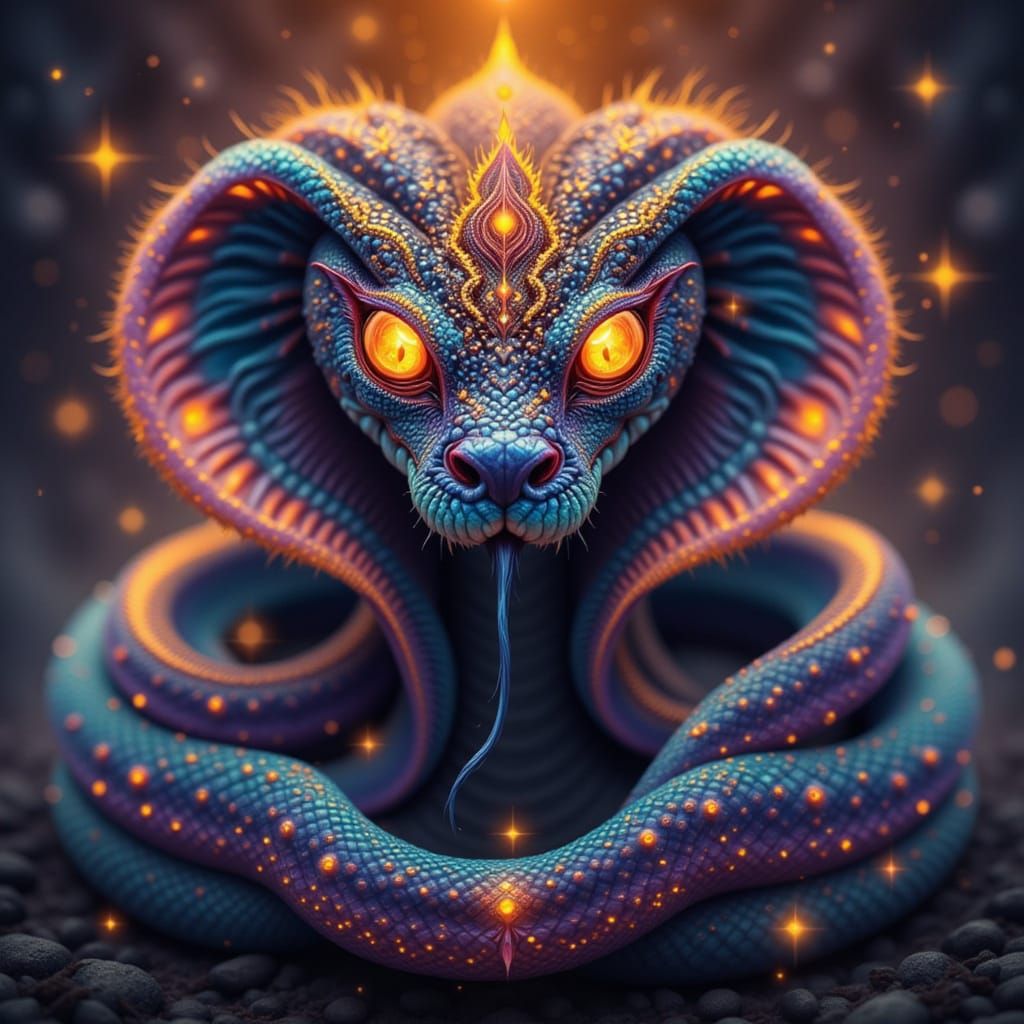 Striking King Cobra in Mandala Style