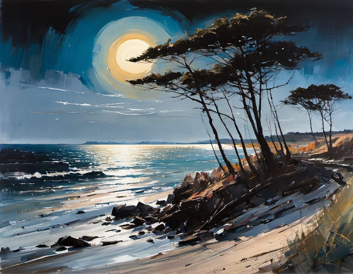 Surreal Coastal Landscape in Vibrant Colors and Soft Light