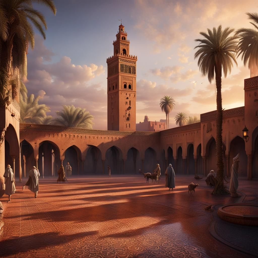 Koutoubia Mosque in Marrakech: Detailed Matte Painting